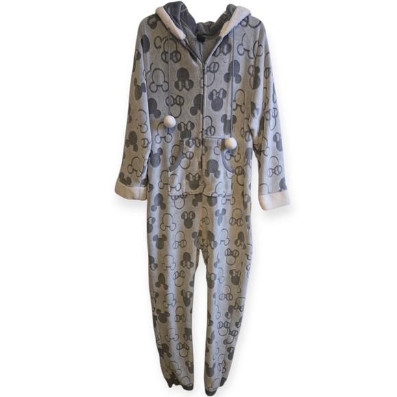 Disney MICKEY/MINNE Patterned Pajama Adult Zip Up Onsie W/ Hood - Picture 2 of 4